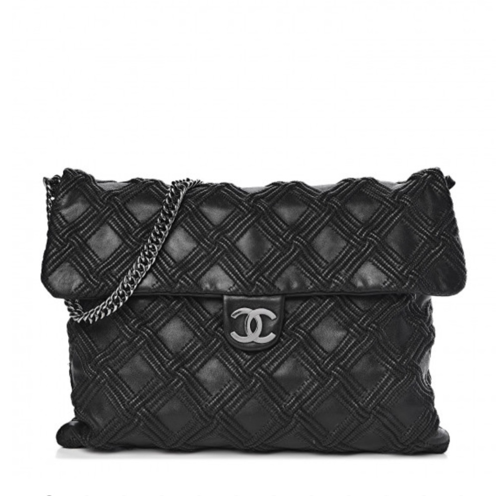 Chanel Bag  Large Walk of Fame  Black Silver clutch or chain Fits LAPTOP